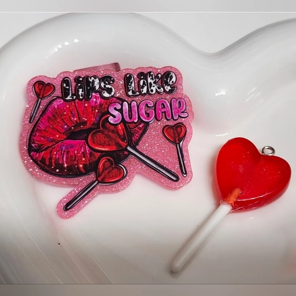 Acrylic Flatback‎ Charm Lips Like Sugar Sucker Pendant Keychain Bag Clip Crafts
